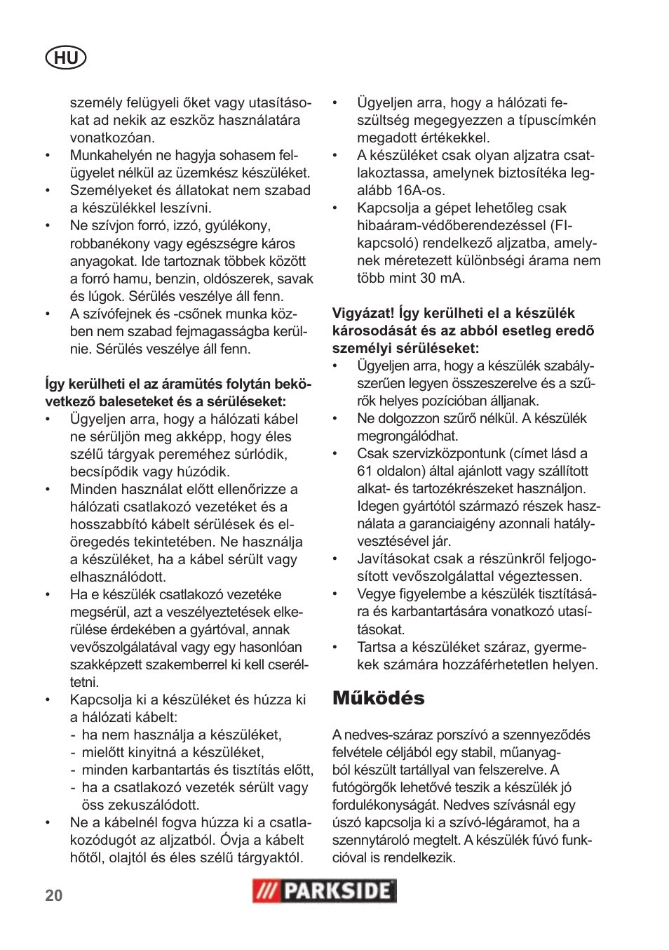 Működés | Parkside PNTS 1300 B2 User Manual | Page 20 / 62