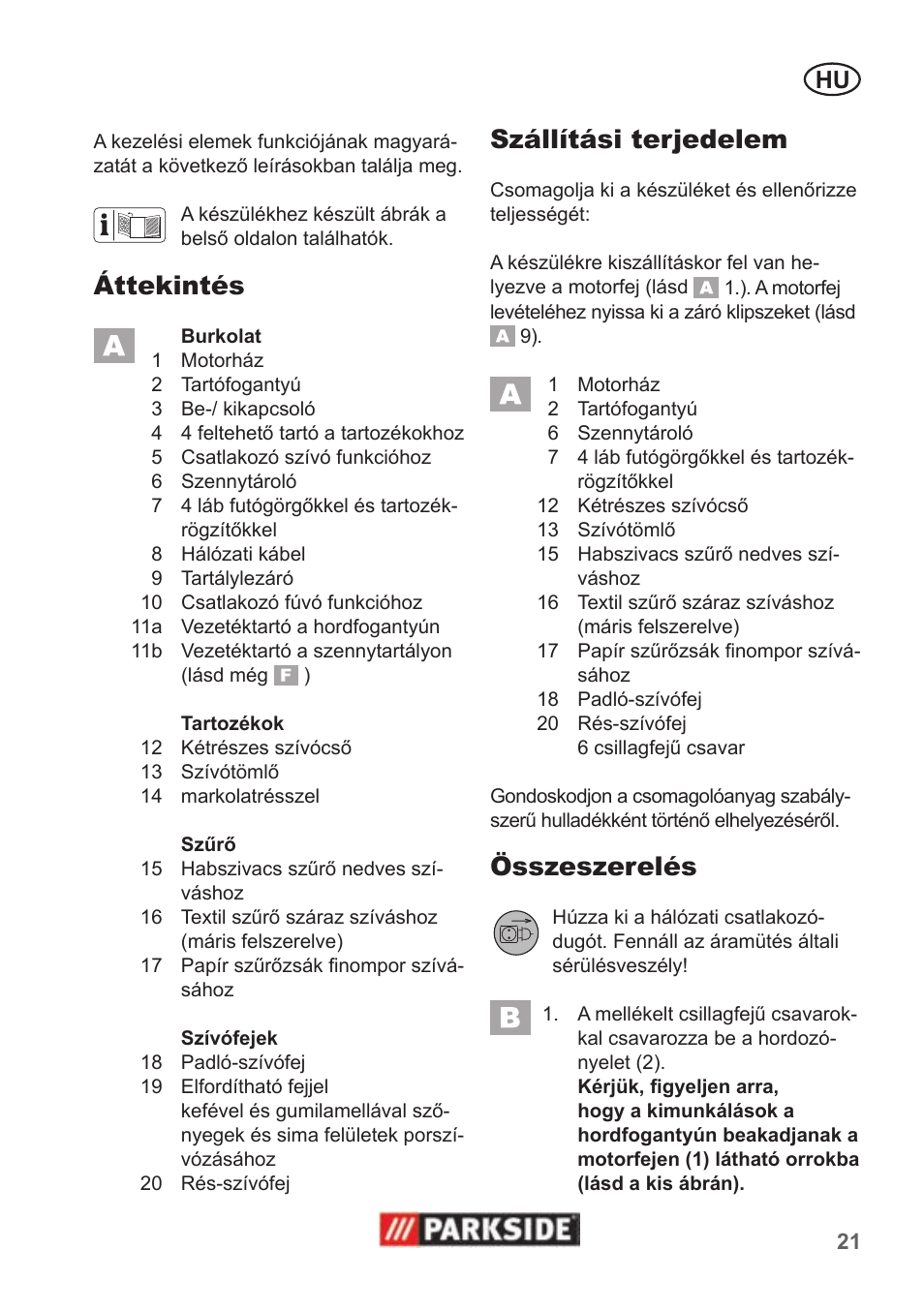 Áttekintés, Szállítási terjedelem, Összeszerelés | Parkside PNTS 1300 B2 User Manual | Page 21 / 62