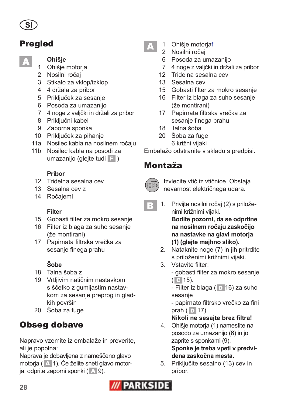 Pregled, Obseg dobave, Montaža | Parkside PNTS 1300 B2 User Manual | Page 28 / 62