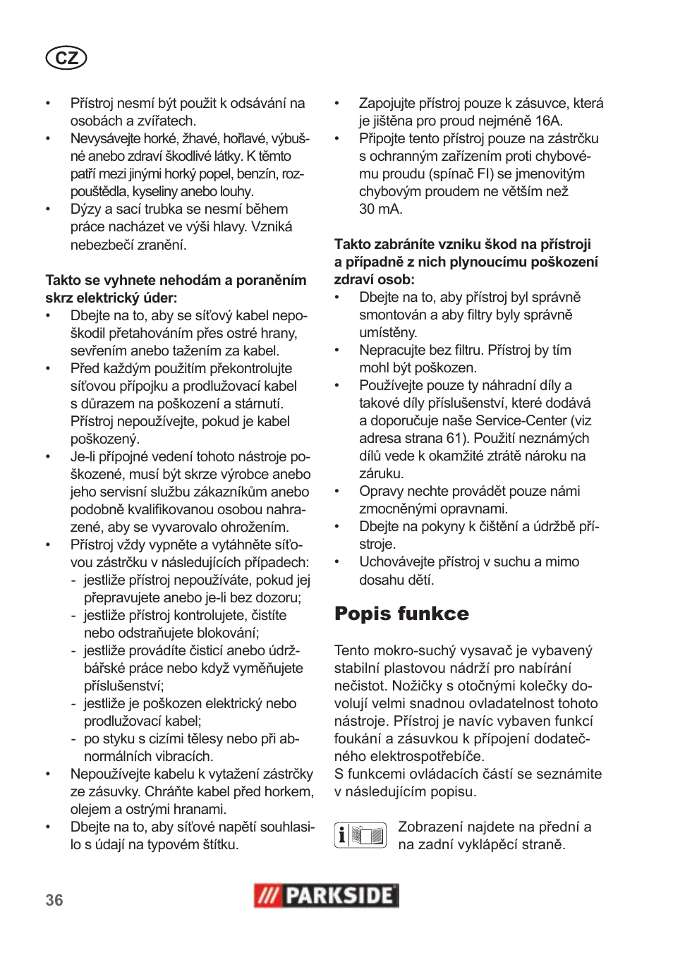 Popis funkce | Parkside PNTS 1300 B2 User Manual | Page 36 / 62