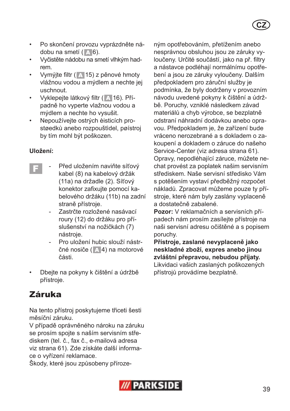 Záruka | Parkside PNTS 1300 B2 User Manual | Page 39 / 62