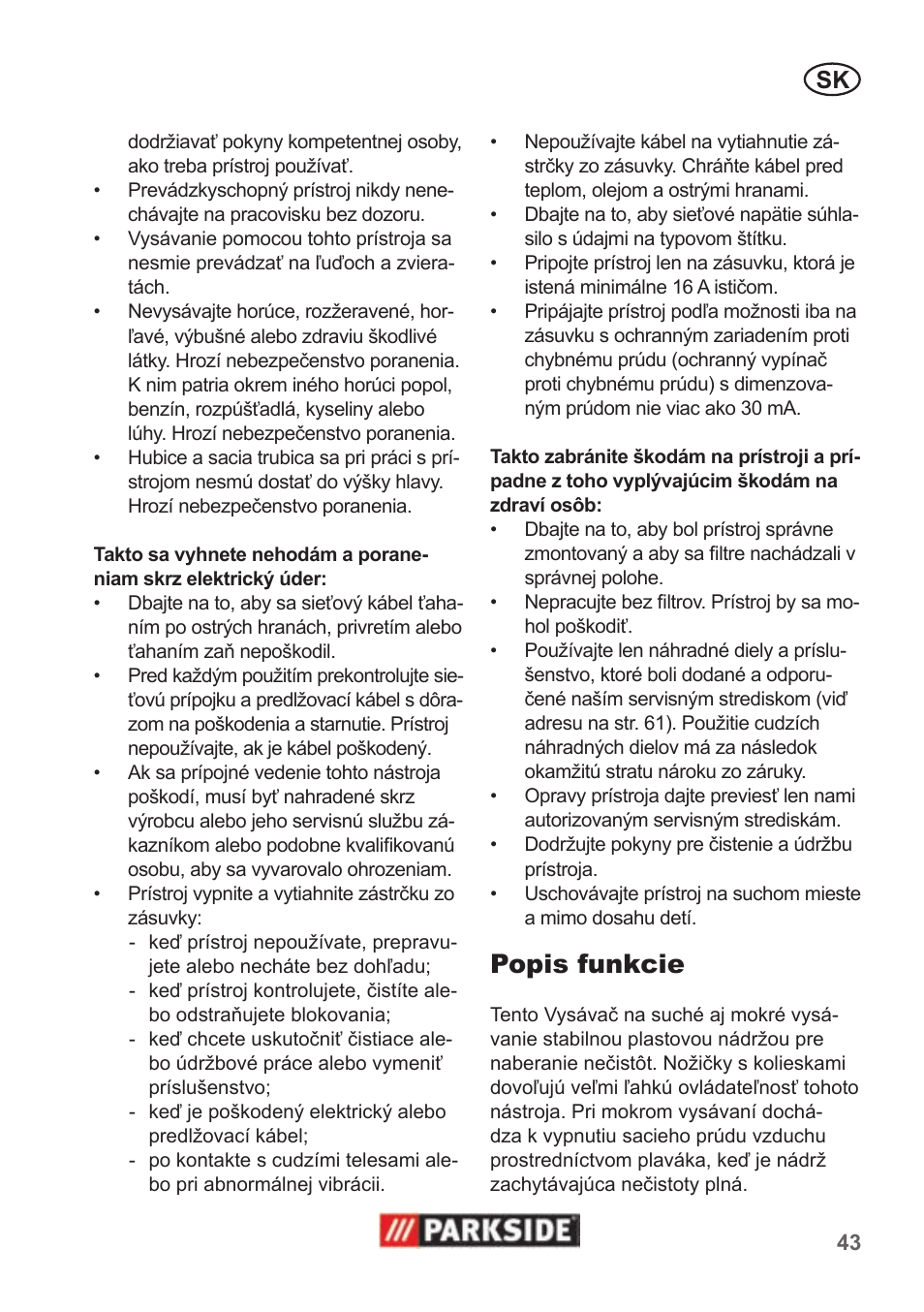 Popis funkcie | Parkside PNTS 1300 B2 User Manual | Page 43 / 62