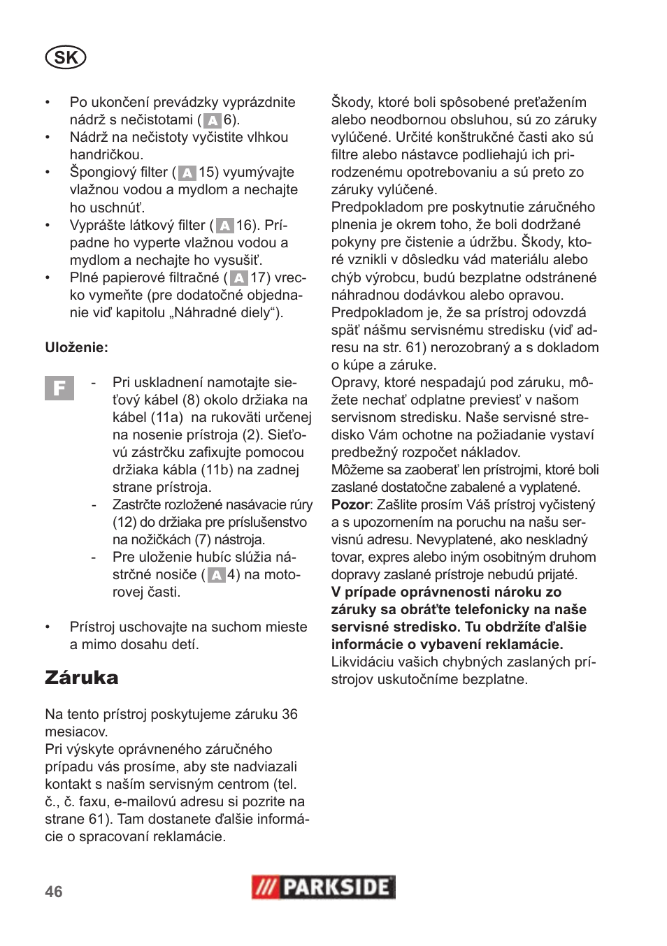 Záruka | Parkside PNTS 1300 B2 User Manual | Page 46 / 62
