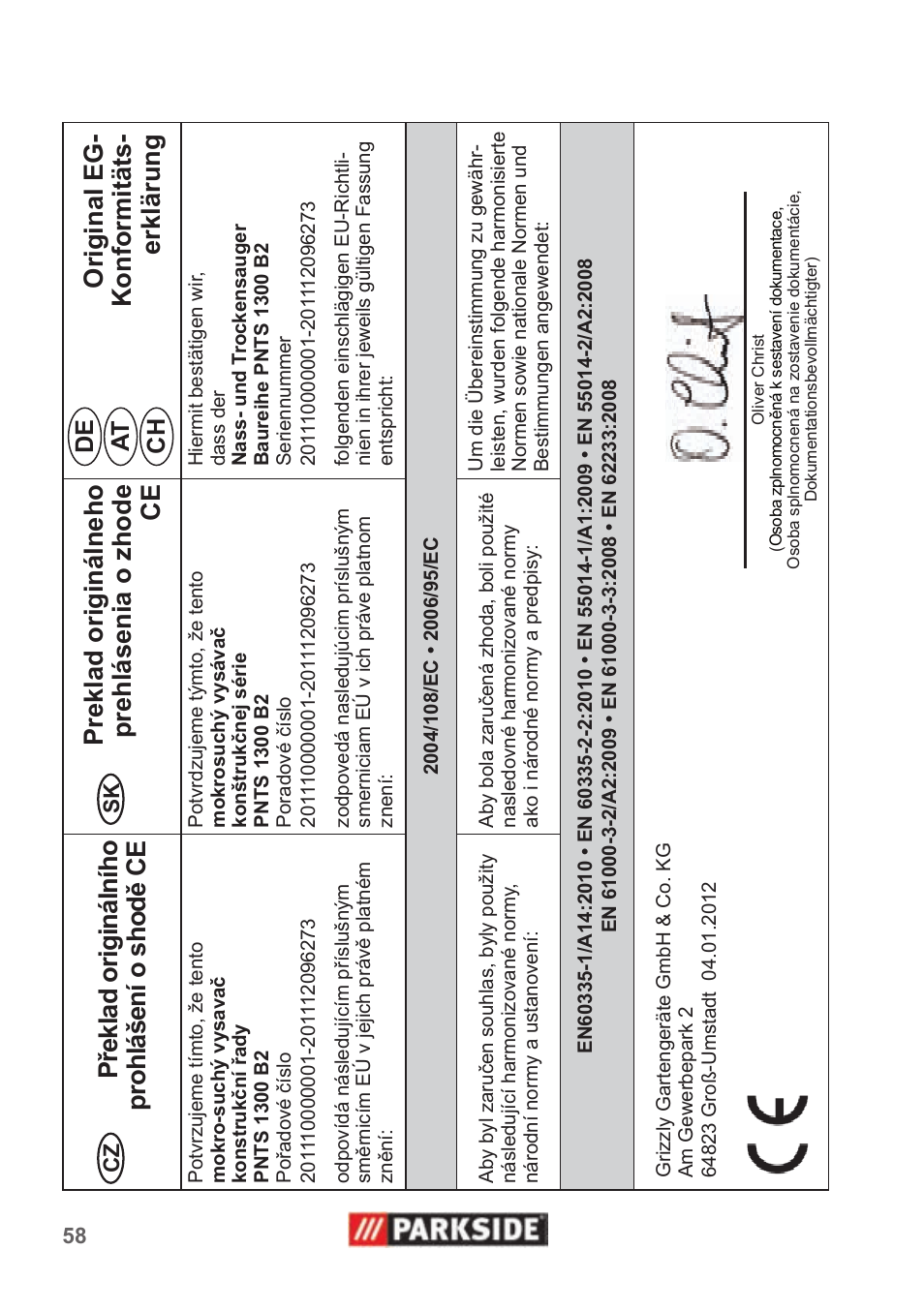 De at ch | Parkside PNTS 1300 B2 User Manual | Page 58 / 62