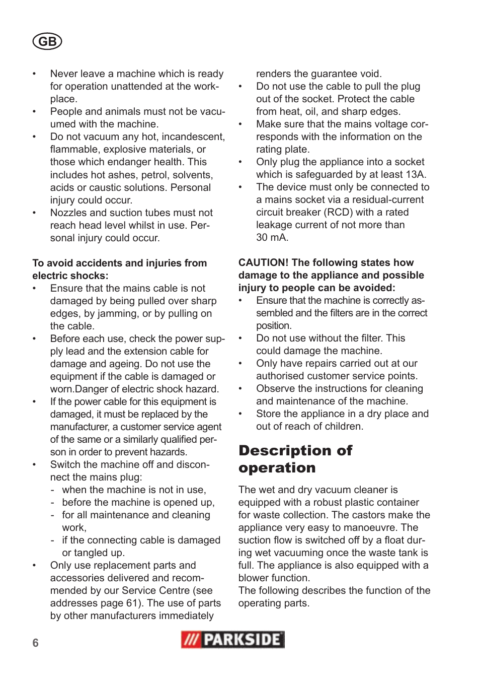 Description of operation | Parkside PNTS 1300 B2 User Manual | Page 6 / 62
