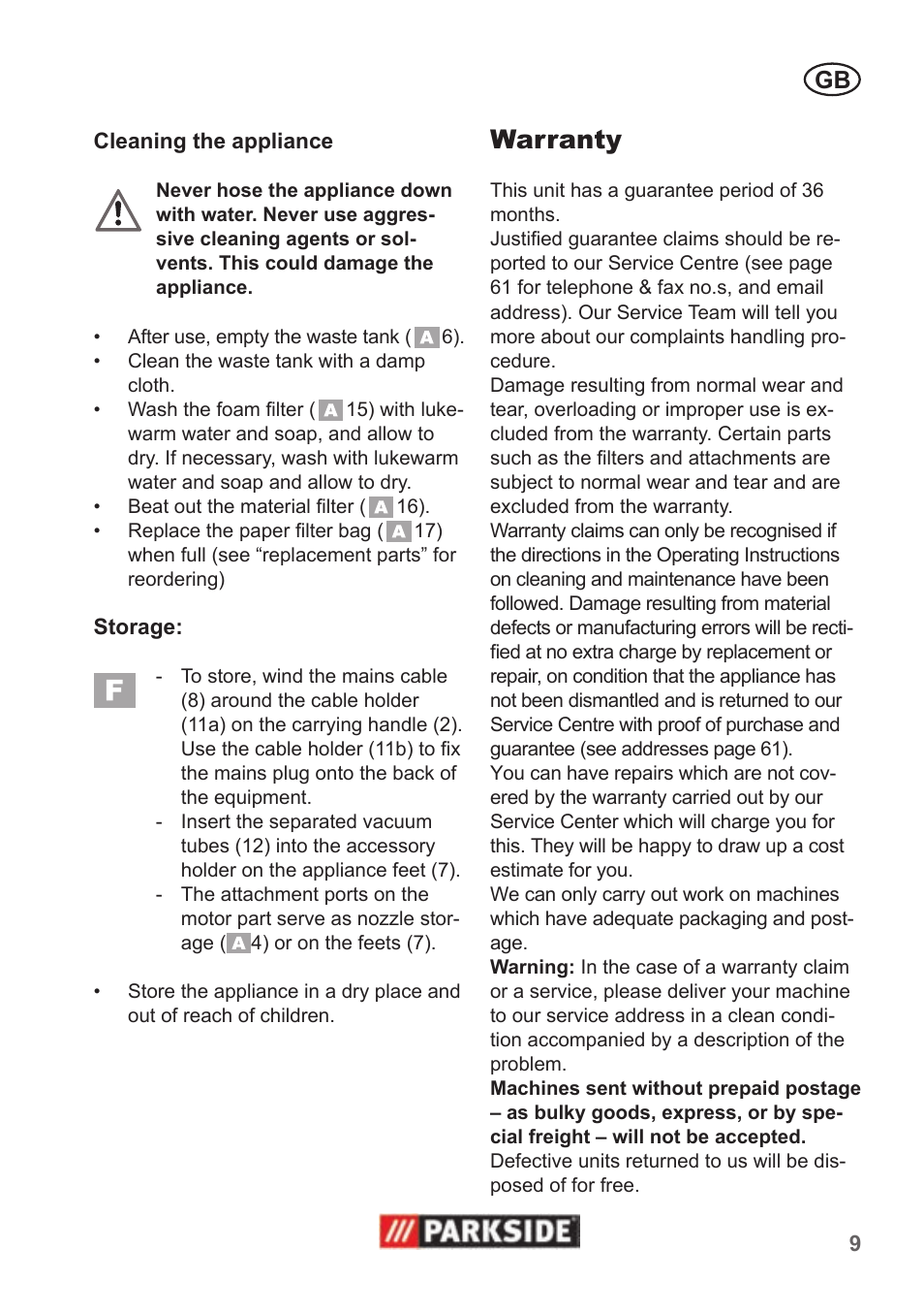 Warranty | Parkside PNTS 1300 B2 User Manual | Page 9 / 62