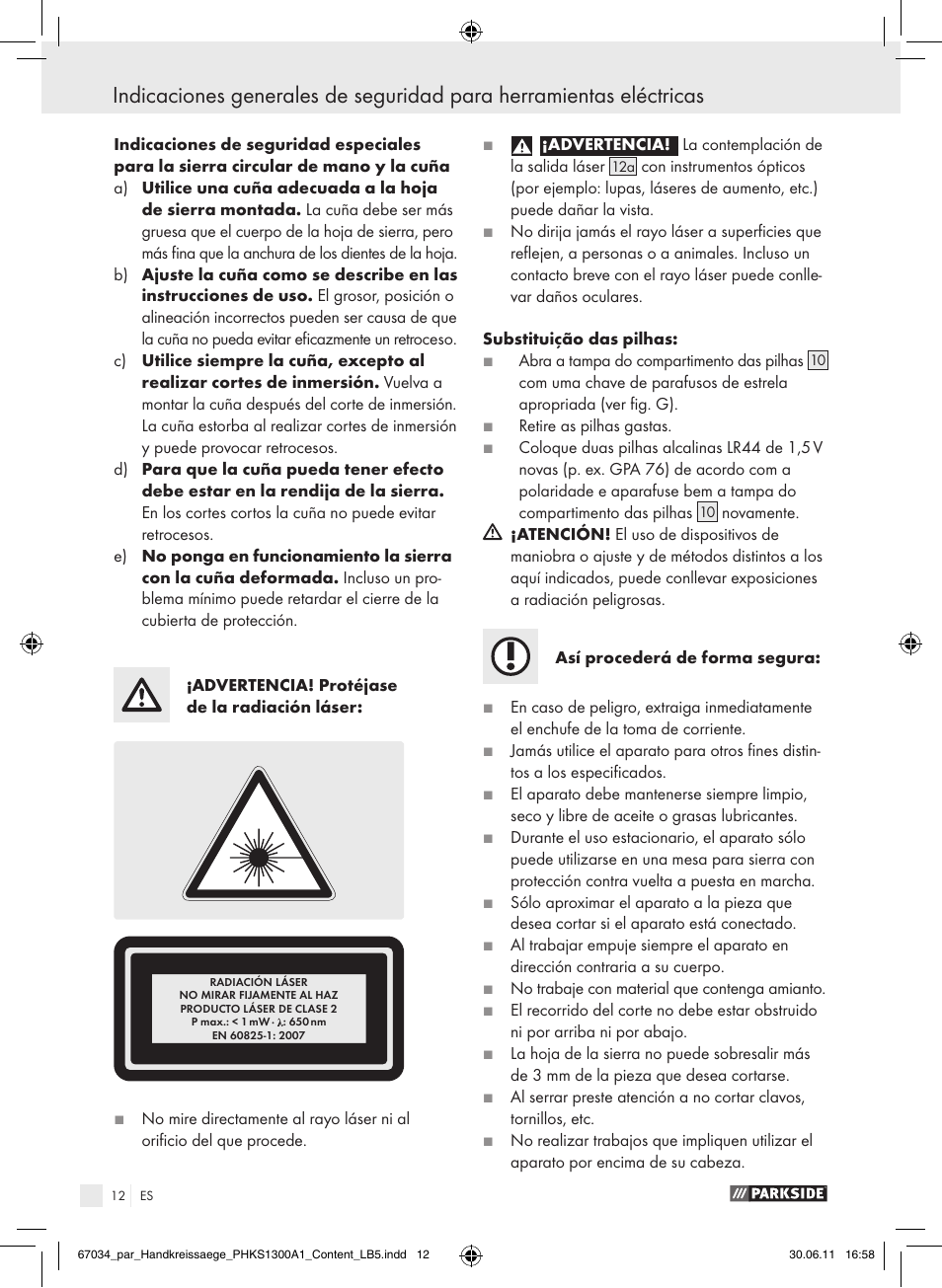 Parkside PHKS 1300 A1 User Manual | Page 14 / 75