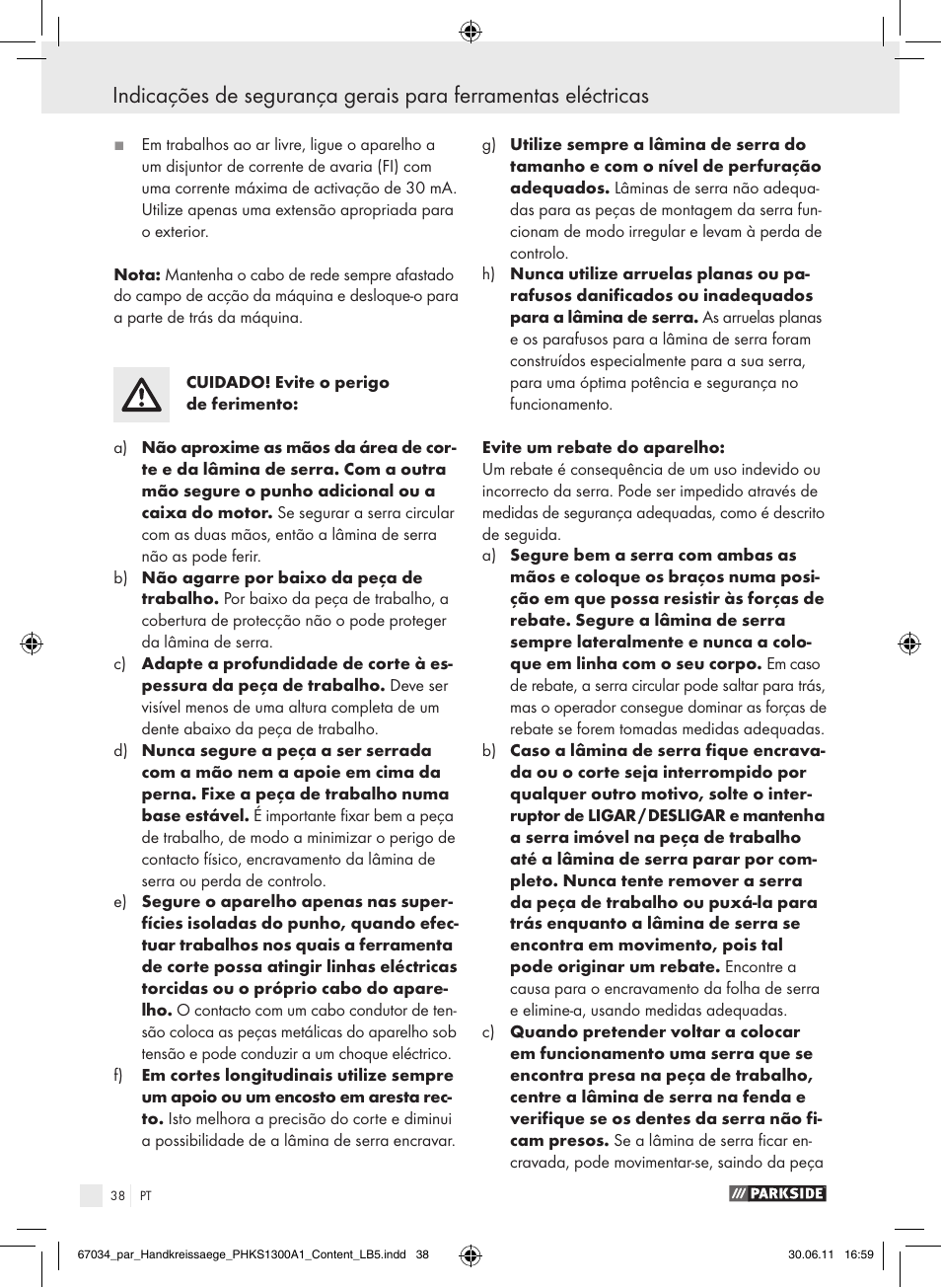 Parkside PHKS 1300 A1 User Manual | Page 40 / 75