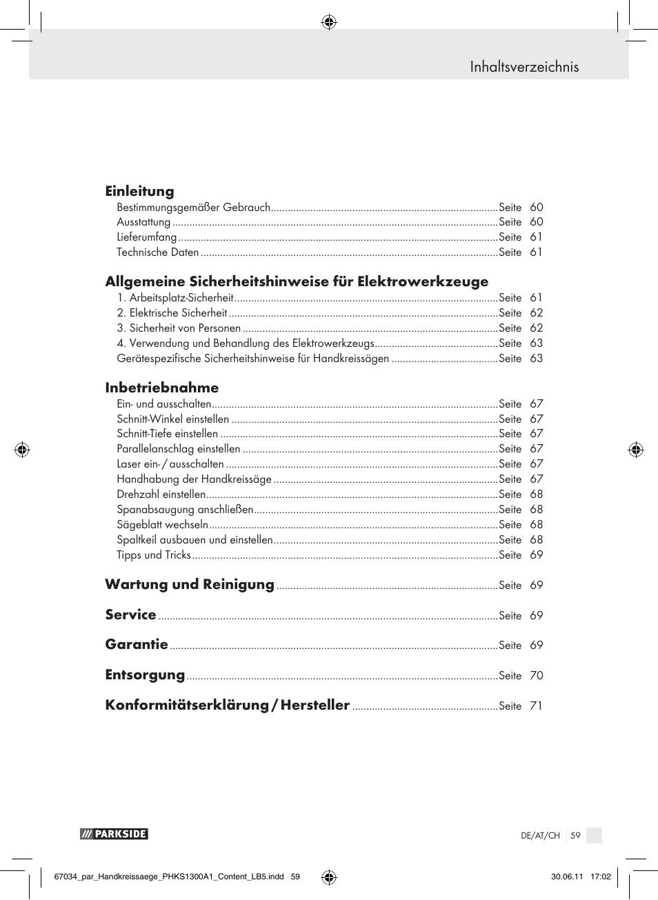 Parkside PHKS 1300 A1 User Manual | Page 61 / 75