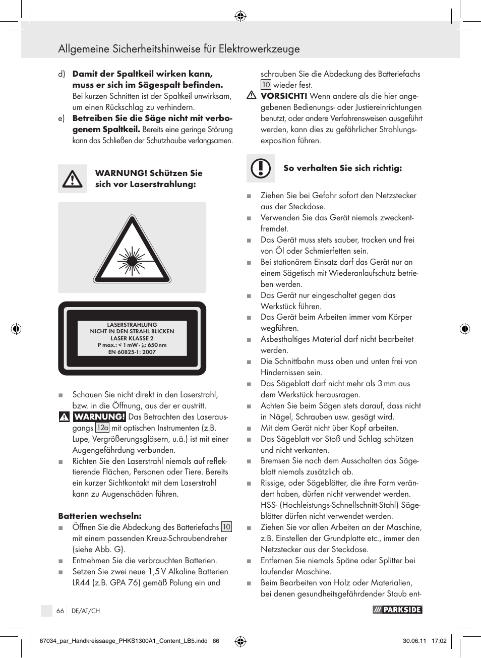 Parkside PHKS 1300 A1 User Manual | Page 68 / 75