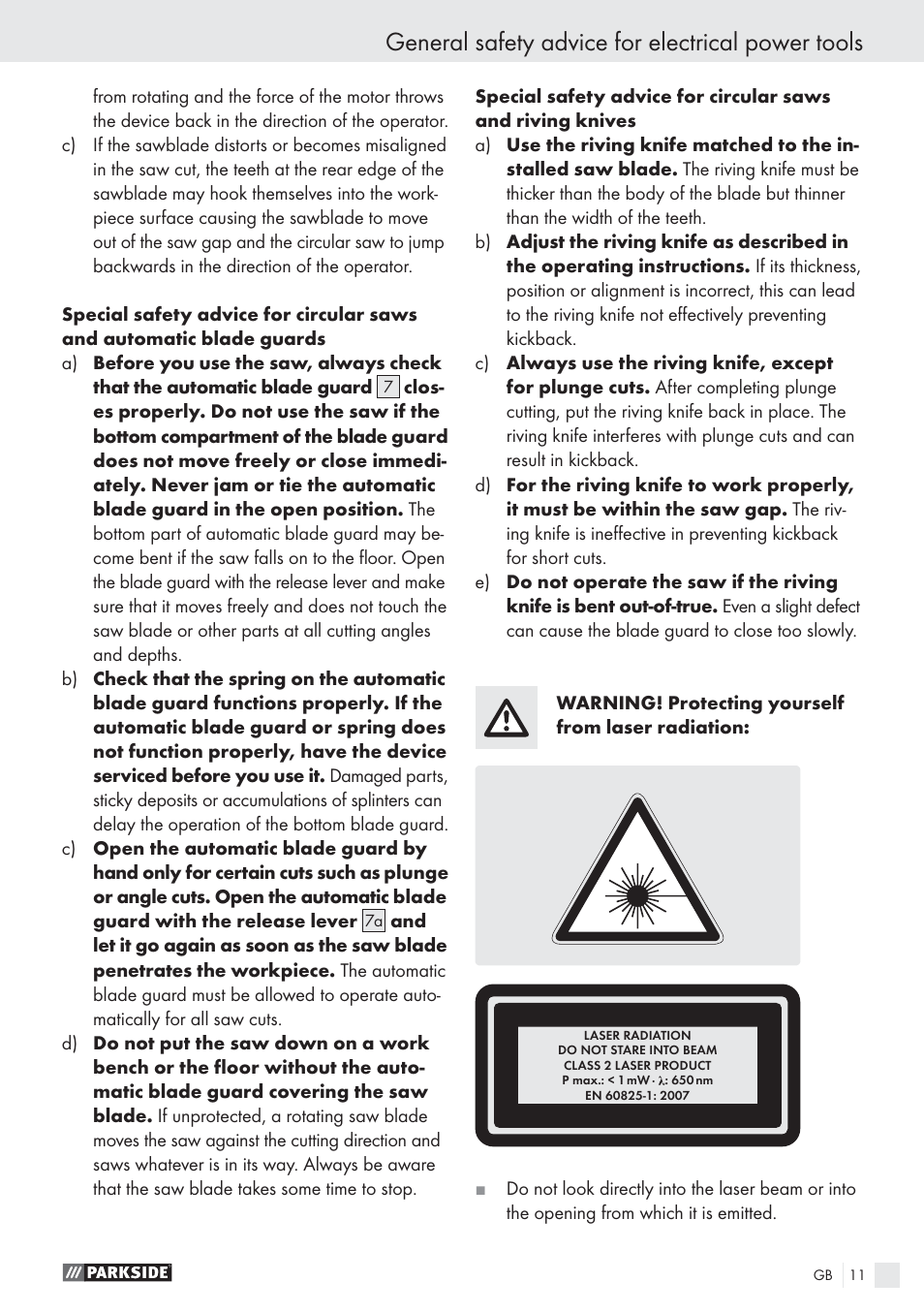 General safety advice for electrical power tools | Parkside PHKS 1300 A1 User Manual | Page 13 / 97