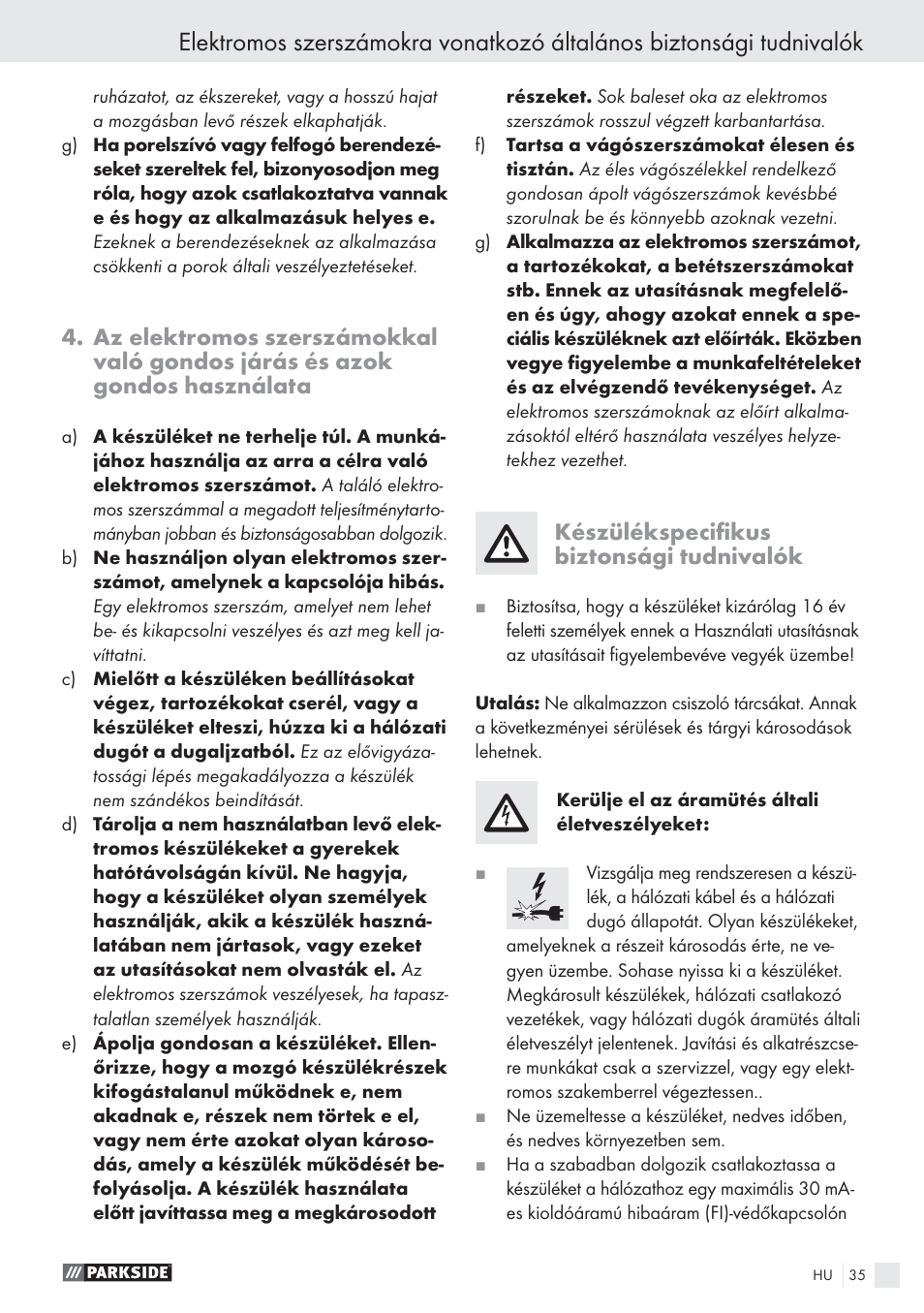 Készülékspeciﬁkus biztonsági tudnivalók | Parkside PHKS 1300 A1 User Manual | Page 37 / 97