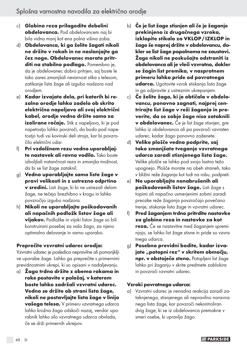 Splošna varnostna navodila za električno orodje | Parkside PHKS 1300 A1 User Manual | Page 50 / 97