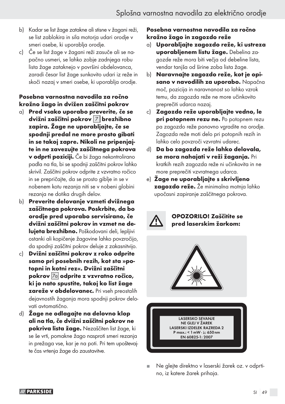 Splošna varnostna navodila za električno orodje | Parkside PHKS 1300 A1 User Manual | Page 51 / 97