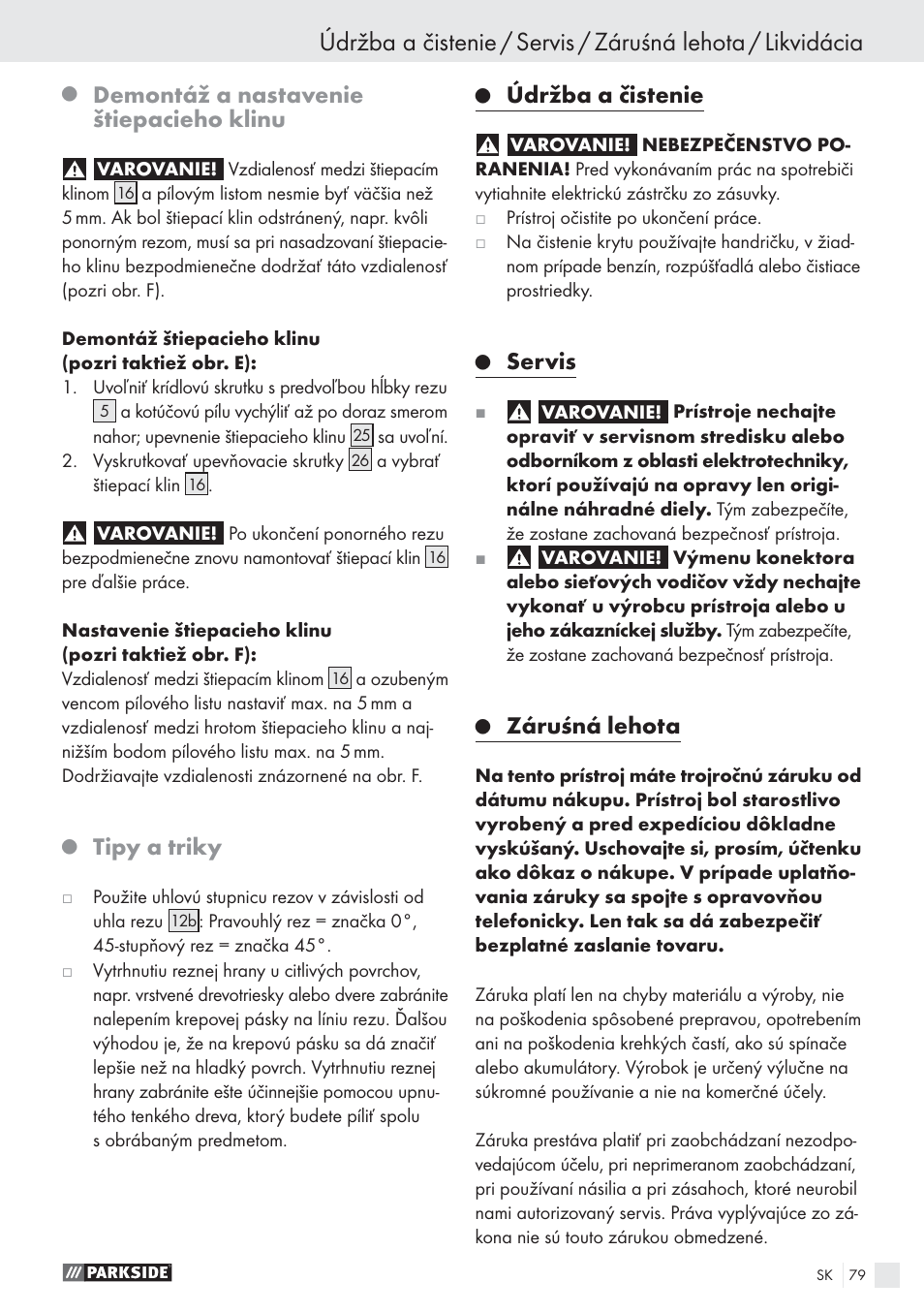 Demontáž a nastavenie štiepacieho klinu, Tipy a triky, Údržba a čistenie | Servis, Záruśná lehota | Parkside PHKS 1300 A1 User Manual | Page 81 / 97