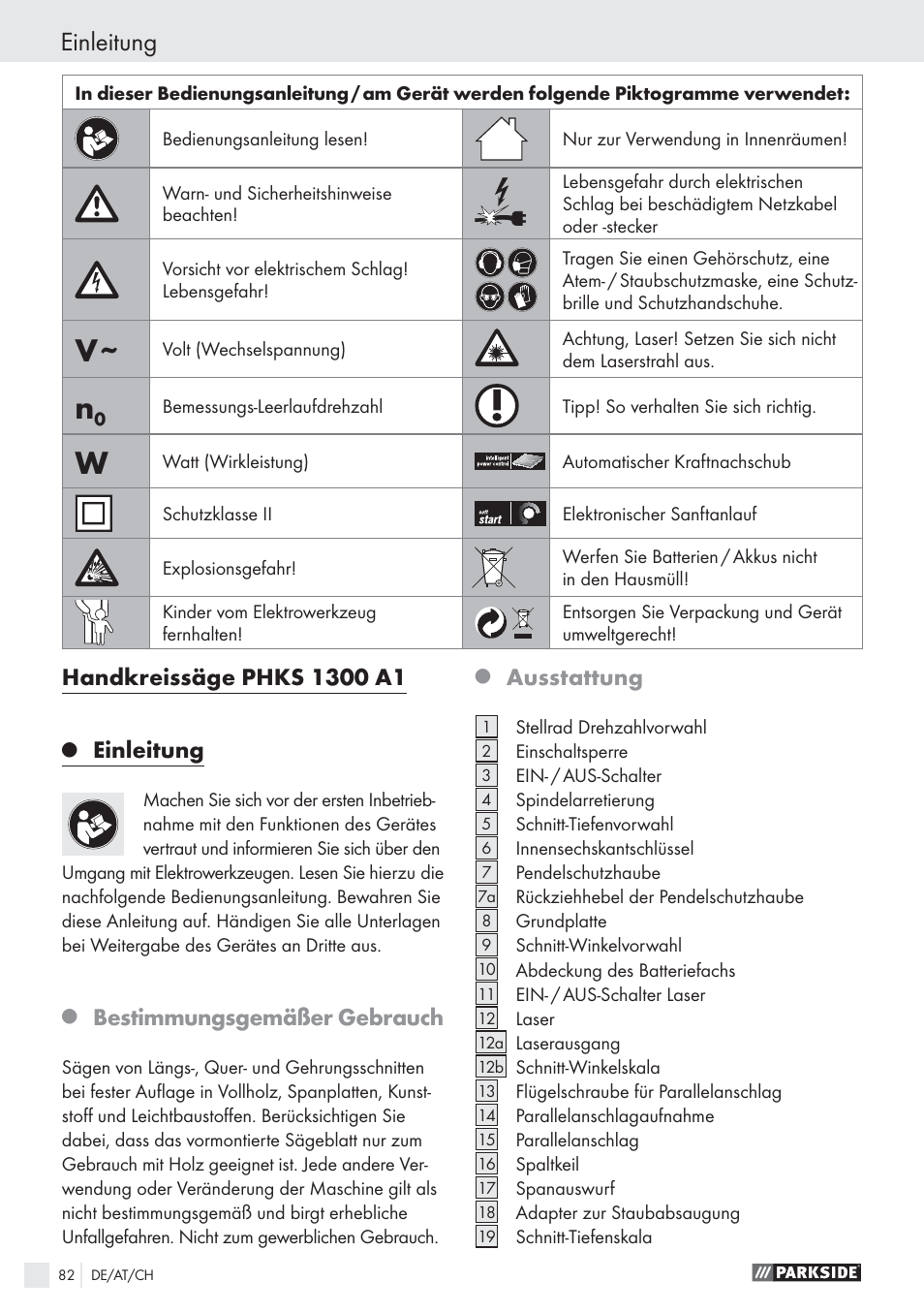 Einleitung, Bestimmungsgemäßer gebrauch, Ausstattung | Parkside PHKS 1300 A1 User Manual | Page 84 / 97