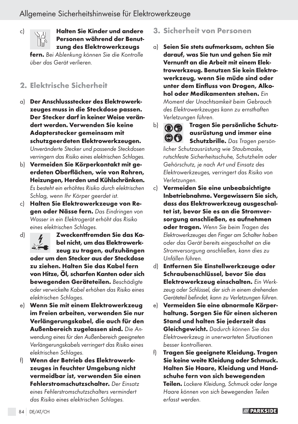 Elektrische sicherheit, Sicherheit von personen | Parkside PHKS 1300 A1 User Manual | Page 86 / 97