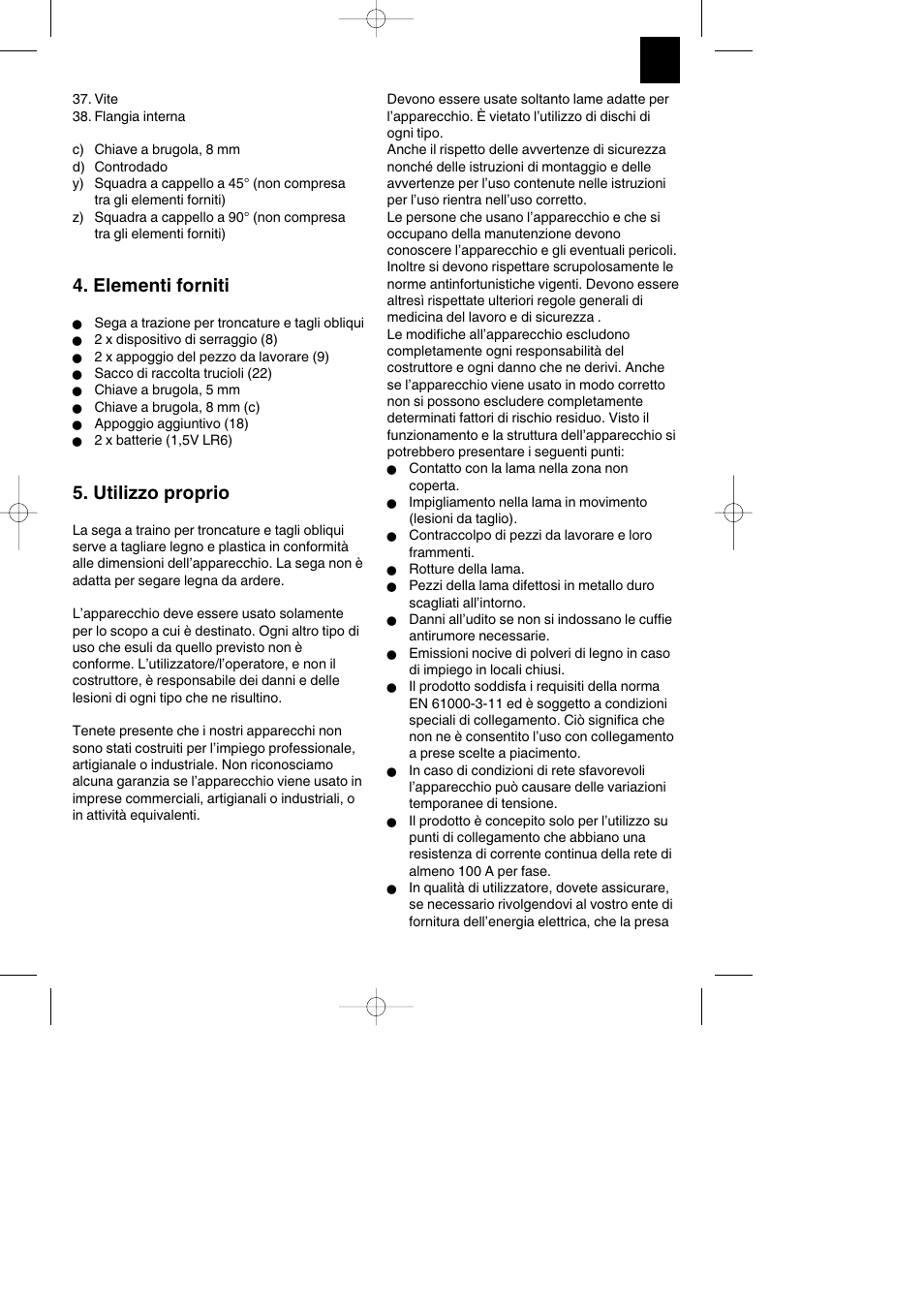 Elementi forniti, Utilizzo proprio | Parkside PKS 1700 B2 User Manual | Page 31 / 88