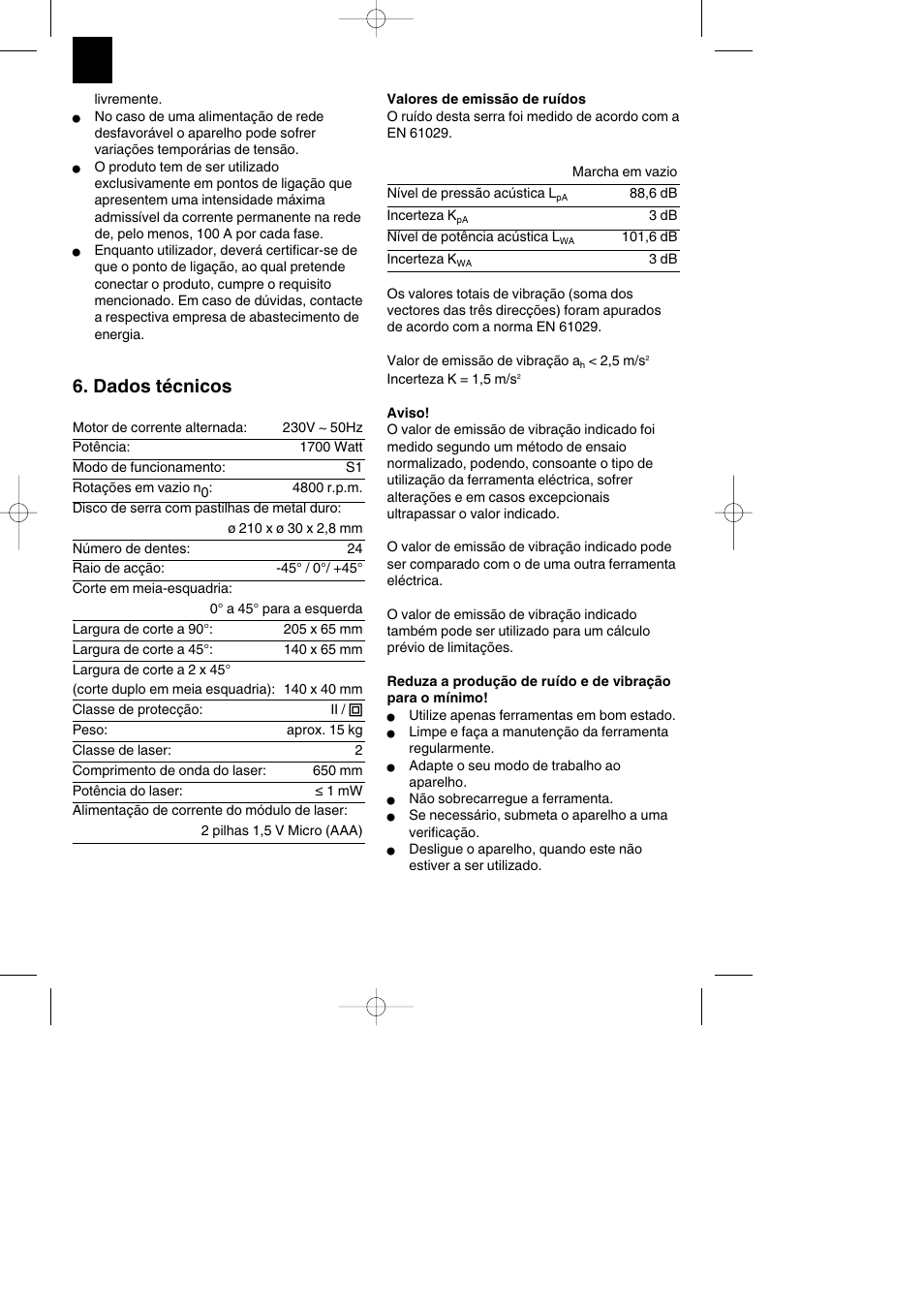 Dados técnicos | Parkside PKS 1700 B2 User Manual | Page 48 / 88