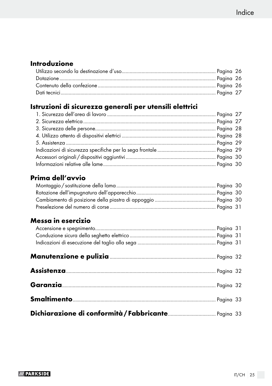 Indice | Parkside PFS 710 A1 User Manual | Page 25 / 44