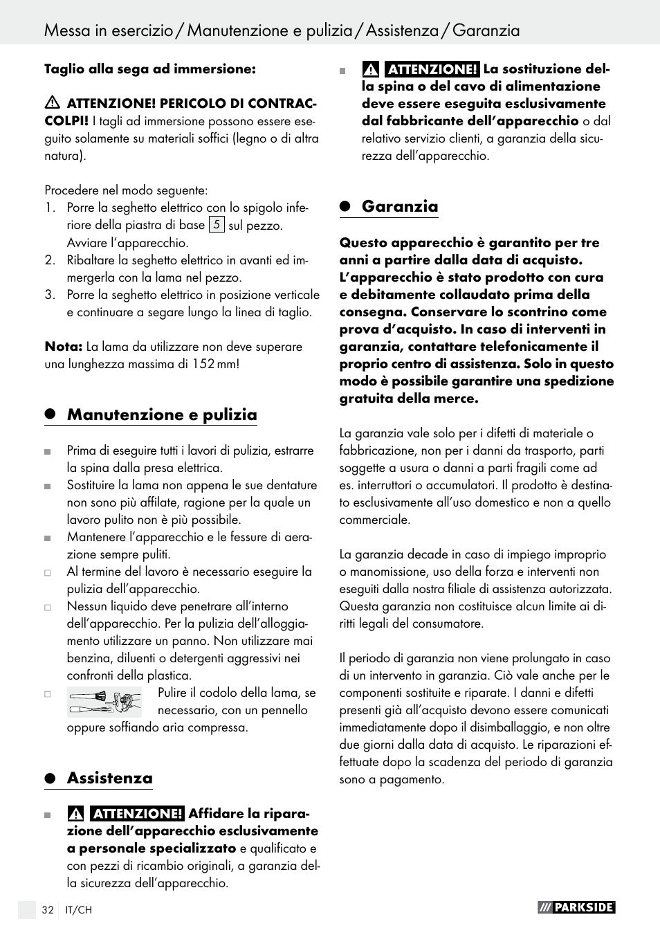Manutenzione e pulizia, Assistenza, Garanzia | Parkside PFS 710 A1 User Manual | Page 32 / 44