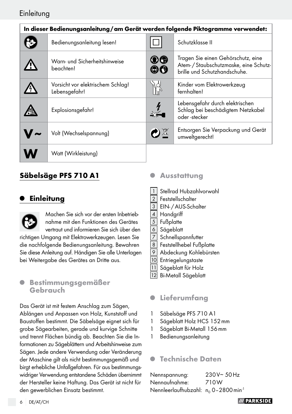 Parkside PFS 710 A1 User Manual | Page 6 / 44