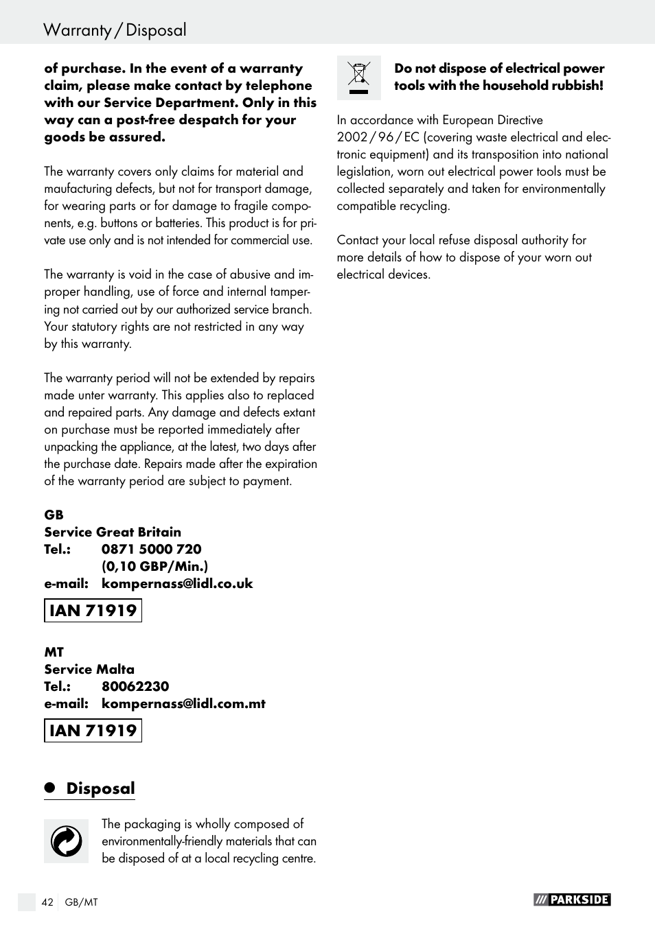 Parkside PFS 710 A1 User Manual | Page 42 / 54