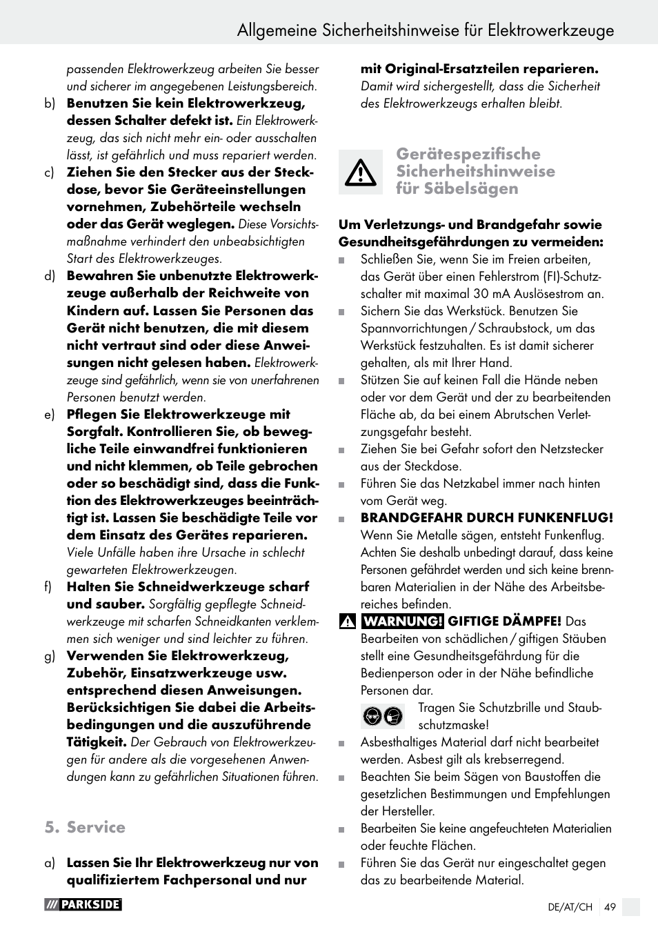 Service | Parkside PFS 710 A1 User Manual | Page 49 / 54