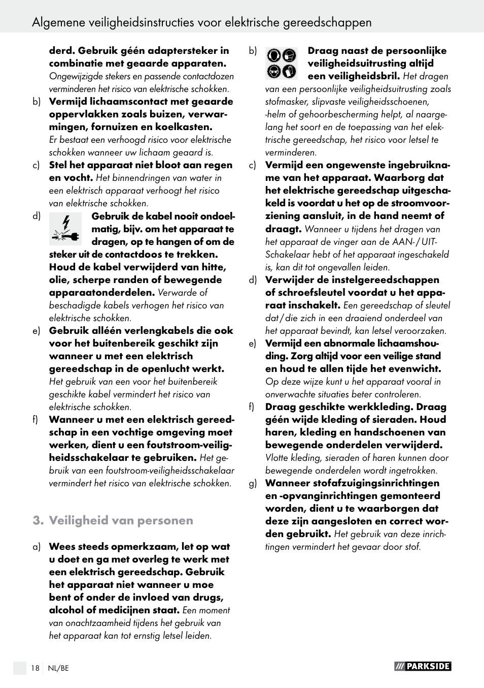 Veiligheid van personen | Parkside PFS 710 A1 User Manual | Page 18 / 44