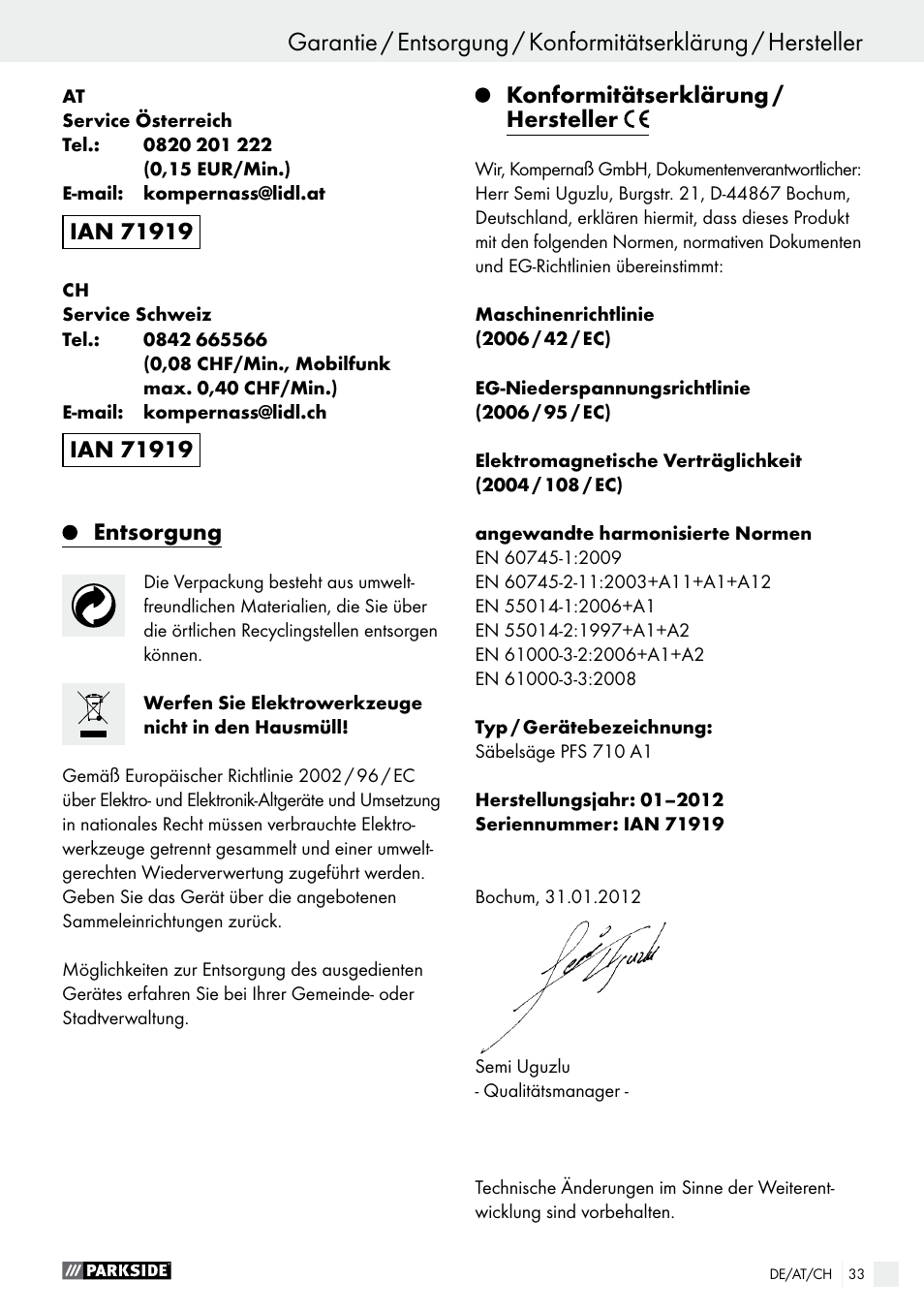 Parkside PFS 710 A1 User Manual | Page 33 / 44