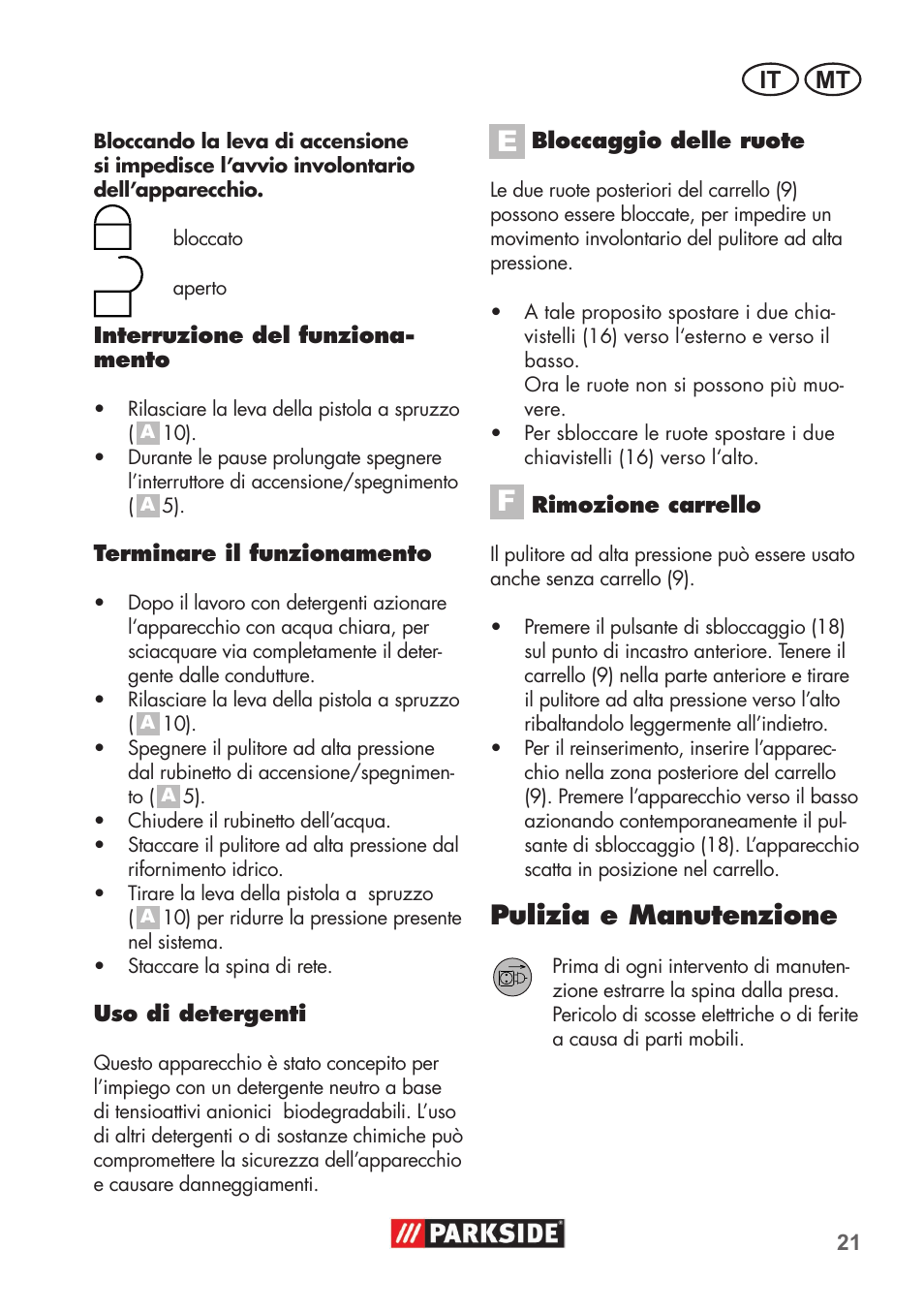 Pulizia e �anutenzione, It mt | Parkside PHD 100 B2 User Manual | Page 21 / 68