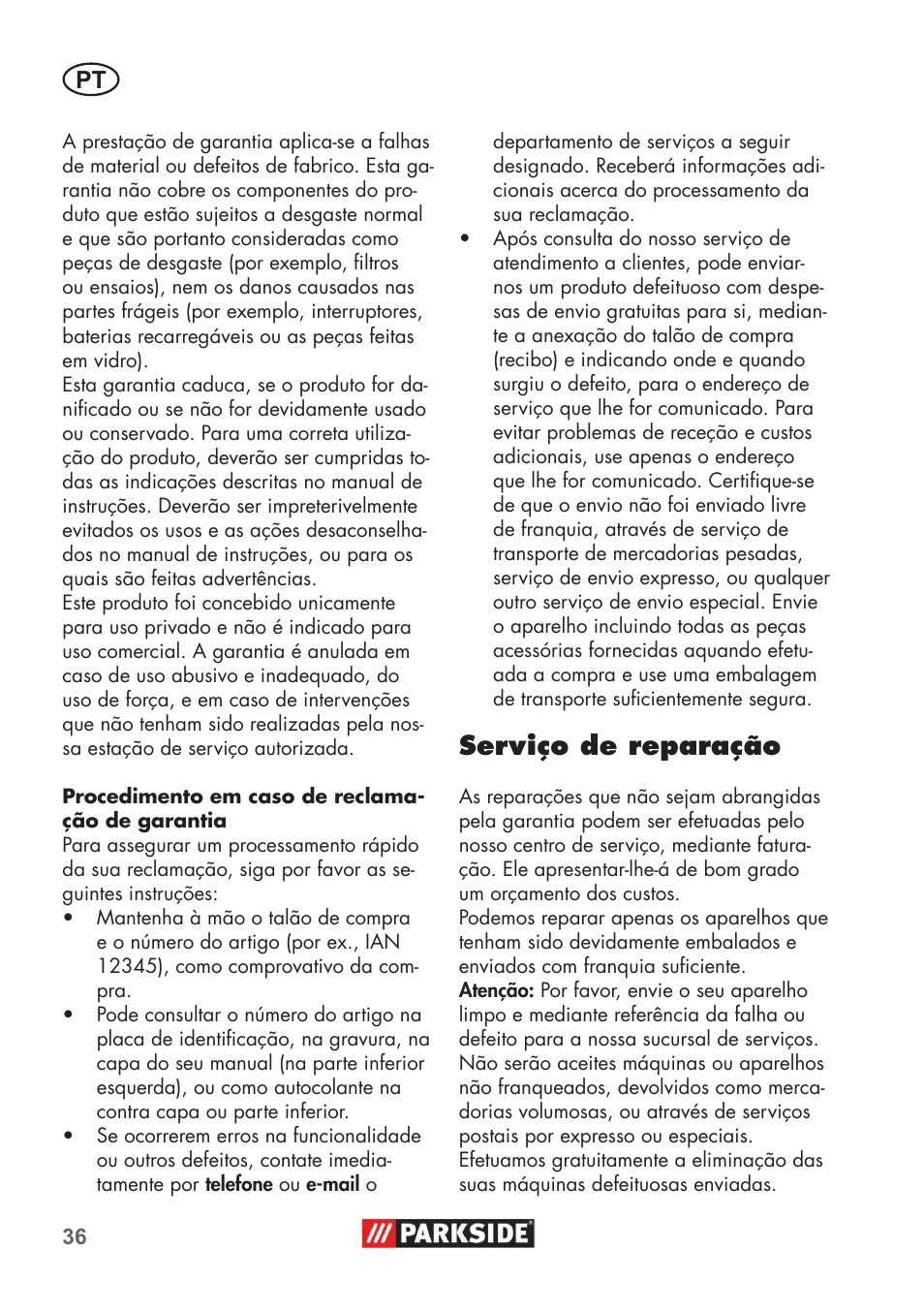 Serviço de reparação | Parkside PHD 100 B2 User Manual | Page 36 / 68