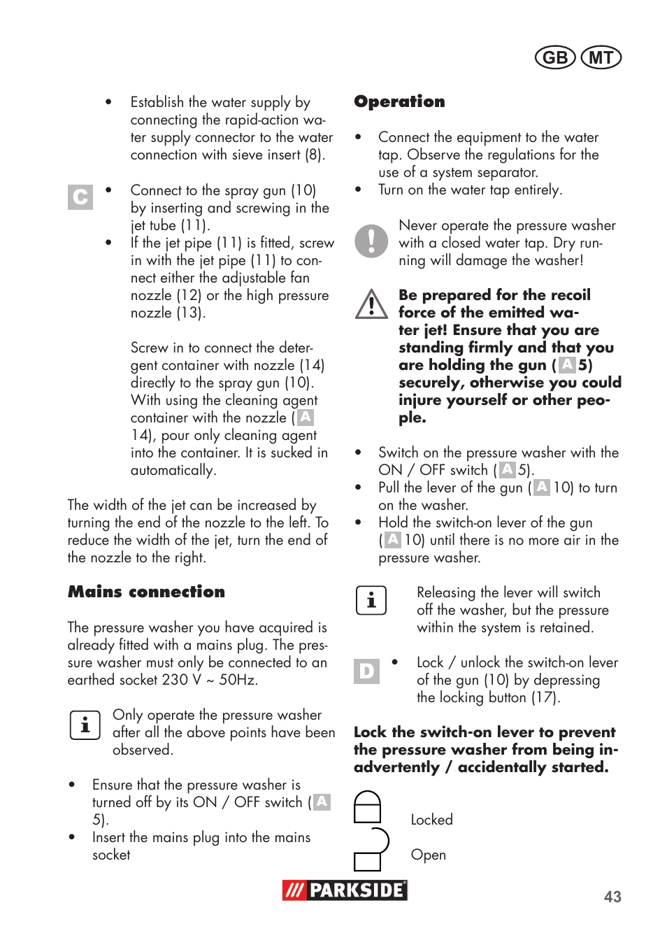 Mt gb | Parkside PHD 100 B2 User Manual | Page 43 / 68