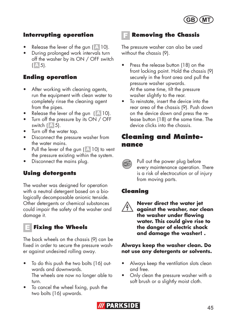 Cleaning and �ainte� nance | Parkside PHD 100 B2 User Manual | Page 45 / 68