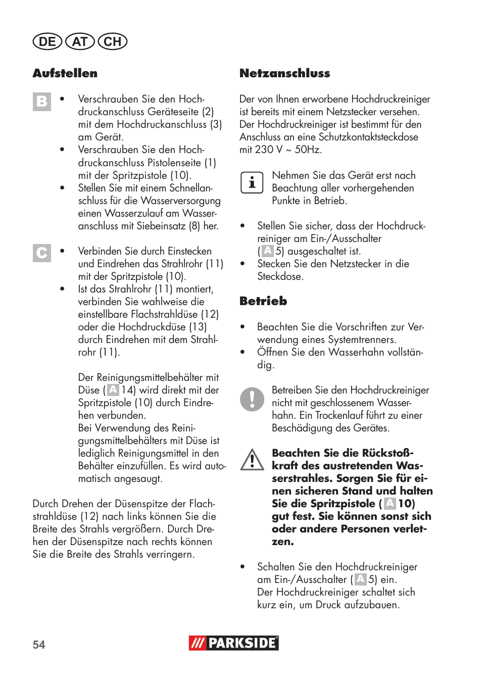 De at ch | Parkside PHD 100 B2 User Manual | Page 54 / 68