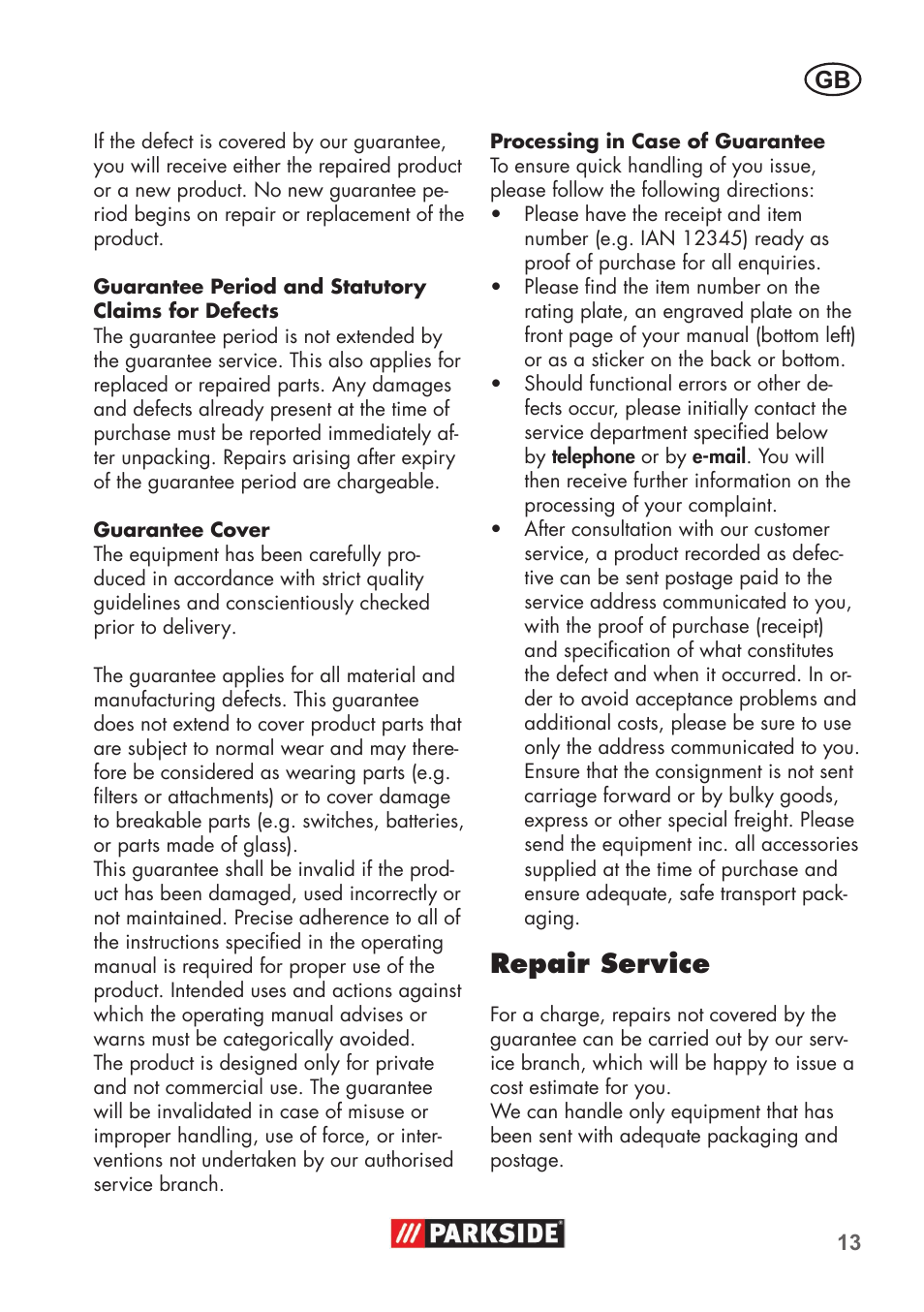 Repair service | Parkside PHD 100 B2 User Manual | Page 13 / 88