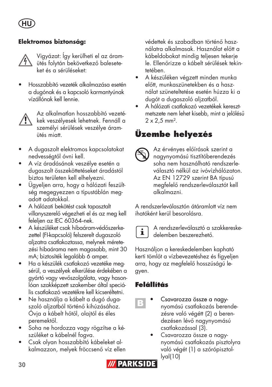 Üzembe helyezés | Parkside PHD 100 B2 User Manual | Page 30 / 88