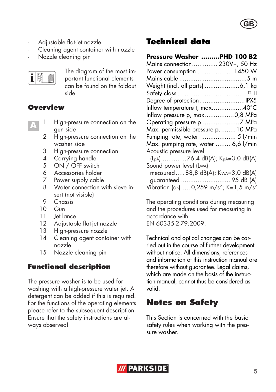 Technical data | Parkside PHD 100 B2 User Manual | Page 5 / 88