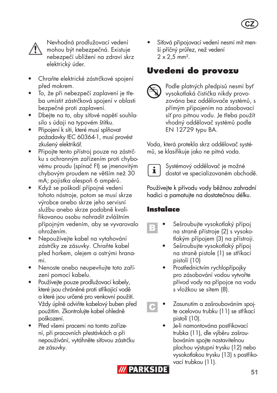 Uvedení do provozu | Parkside PHD 100 B2 User Manual | Page 51 / 88