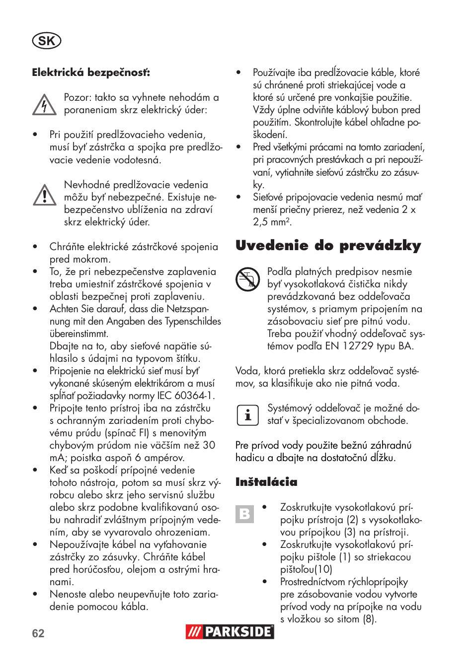 Uvedenie do prevádzky | Parkside PHD 100 B2 User Manual | Page 62 / 88