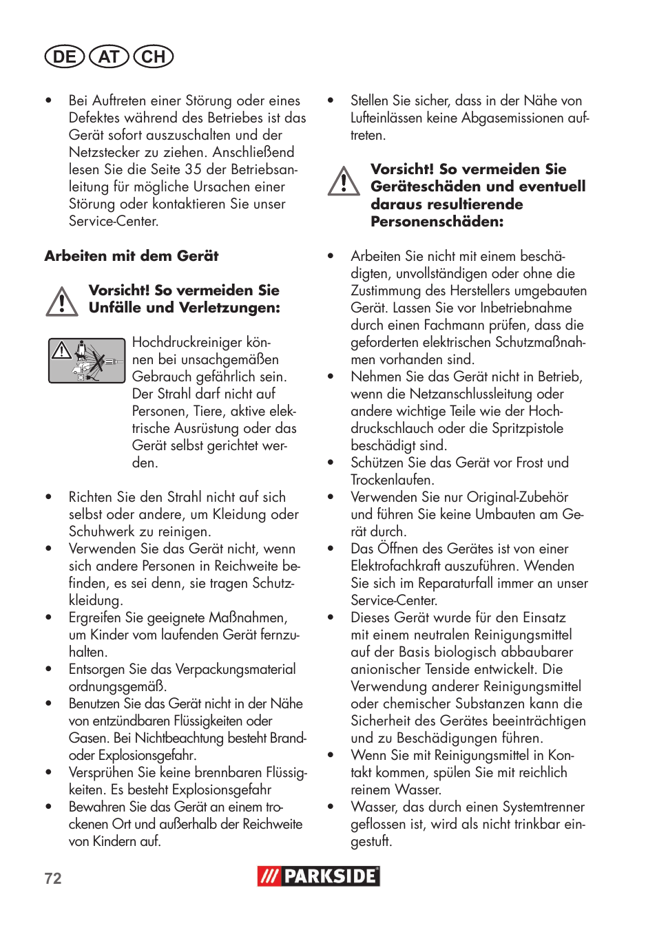 De at ch | Parkside PHD 100 B2 User Manual | Page 72 / 88