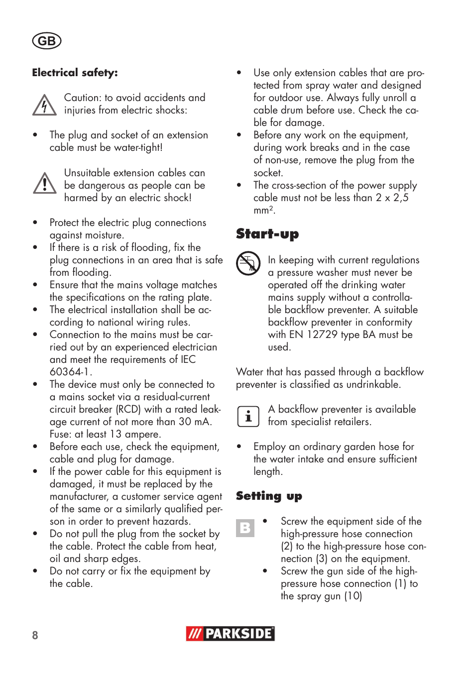 Start-up | Parkside PHD 100 B2 User Manual | Page 8 / 88