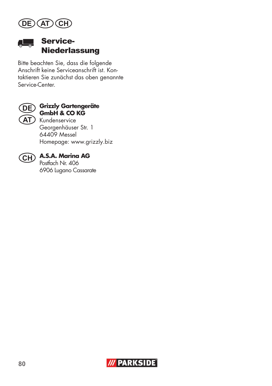 Service- niederlassung | Parkside PHD 100 B2 User Manual | Page 80 / 88