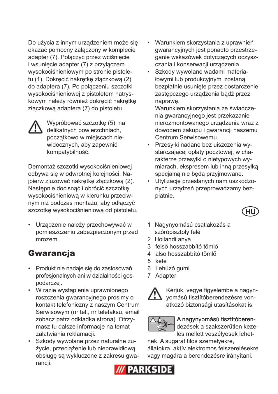 Gwarancja | Parkside Pressure Washer Attachment User Manual | Page 3 / 12