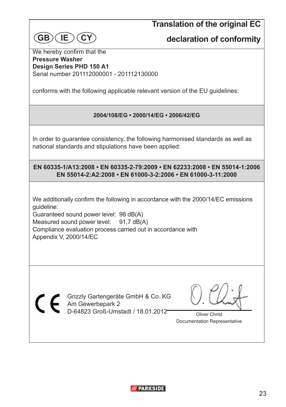 Gb ie | Parkside PHD 150 A1 User Manual | Page 23 / 26