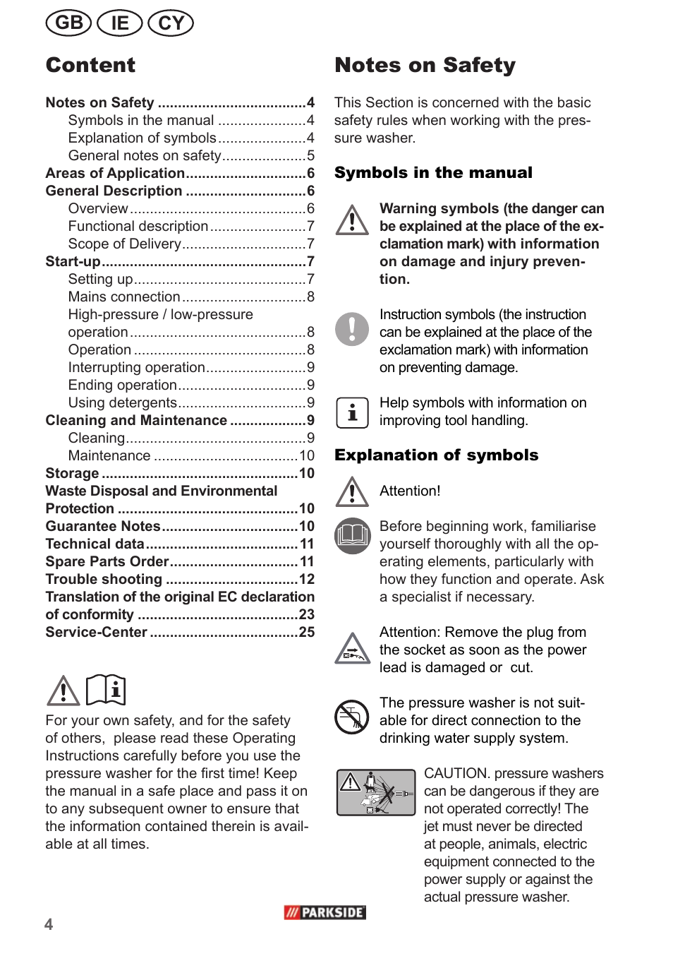 Content, Ie gb cy | Parkside PHD 150 A1 User Manual | Page 4 / 26