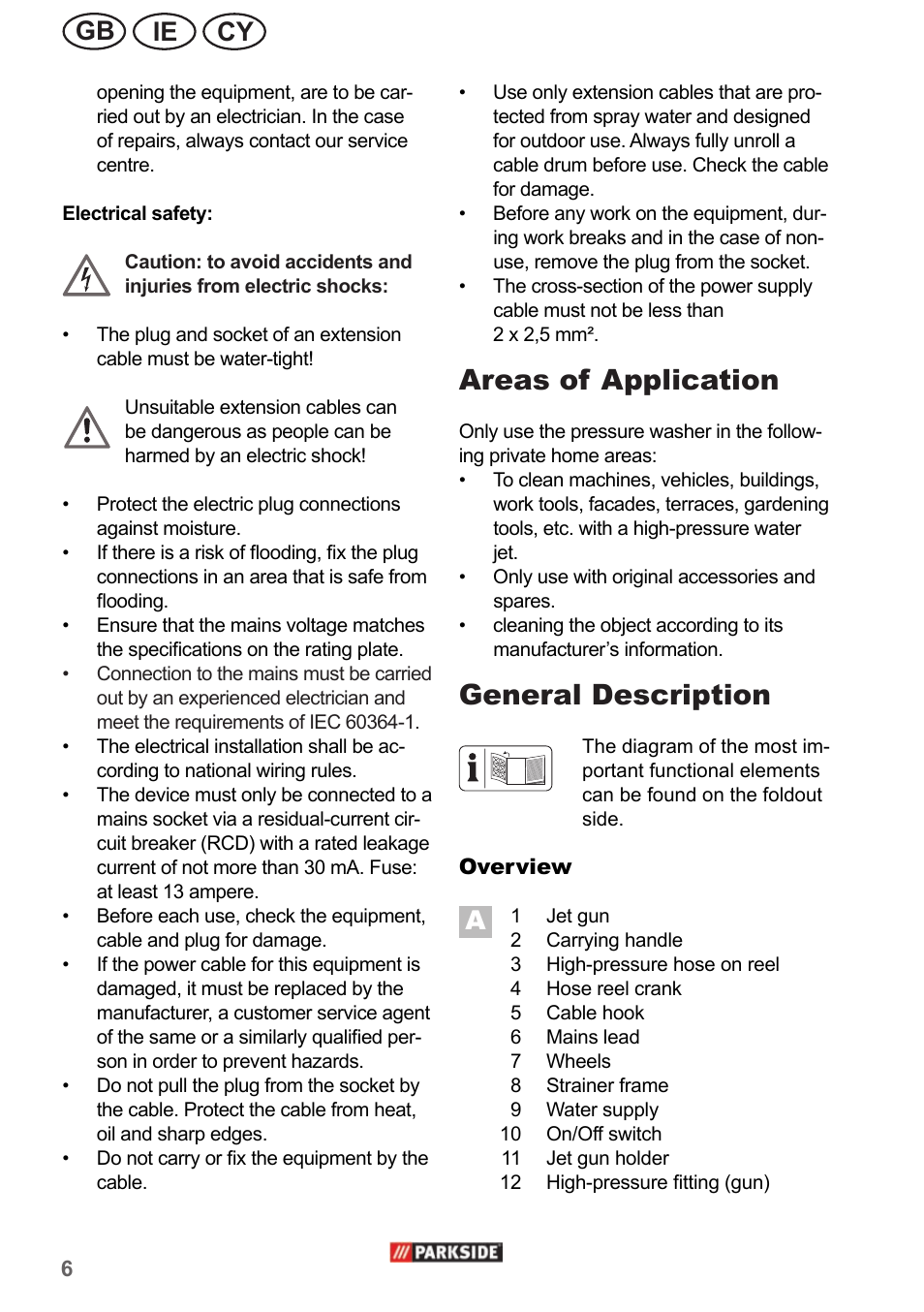 Areas of application, General description, Ie gb cy | Parkside PHD 150 A1 User Manual | Page 6 / 26