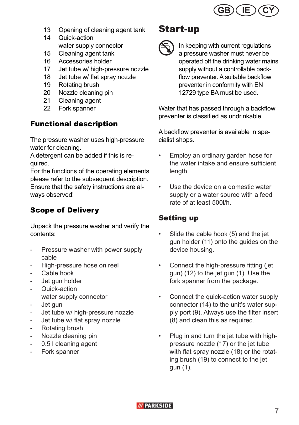 Start-up, Cy ie gb | Parkside PHD 150 A1 User Manual | Page 7 / 26