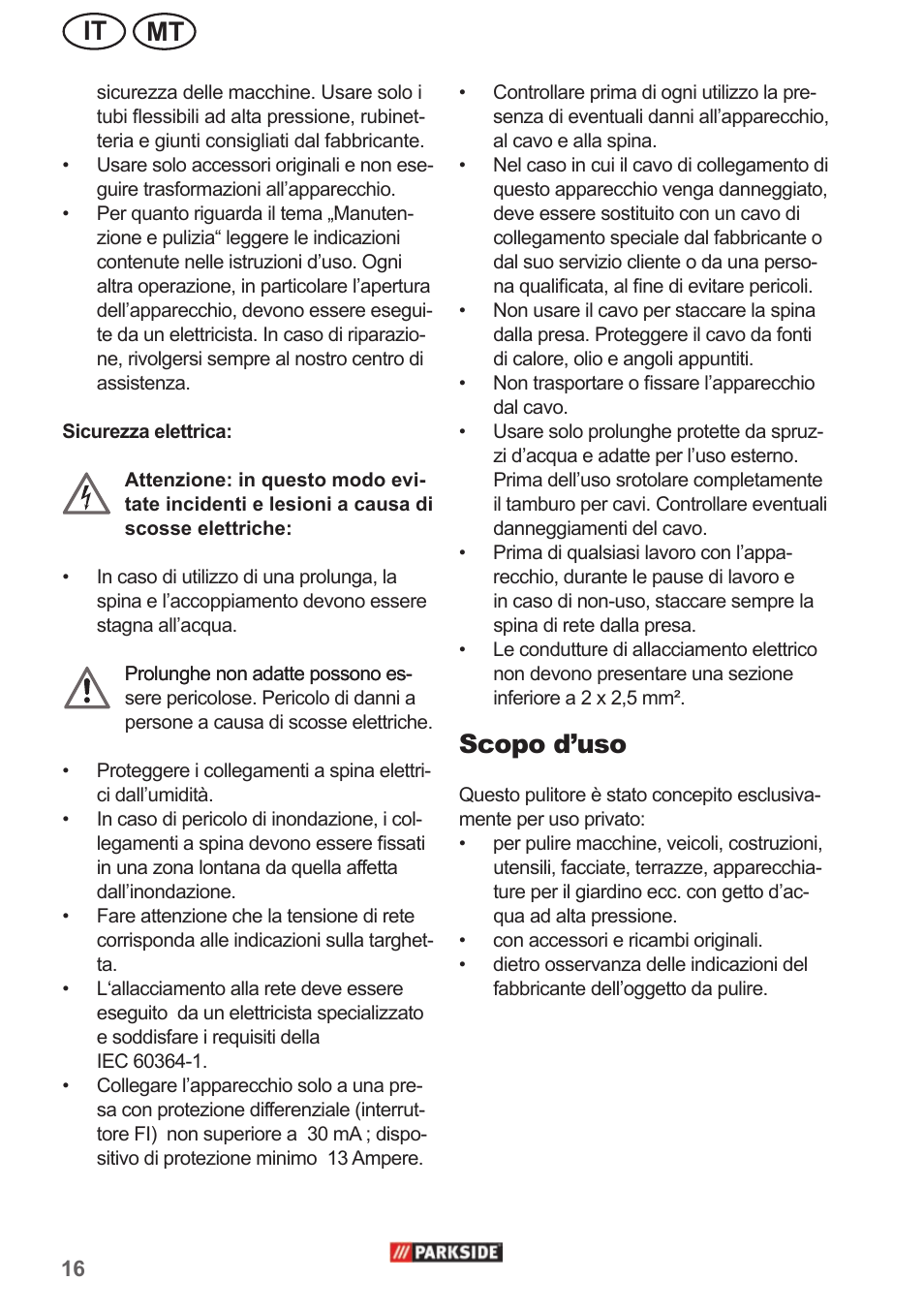 Mt it, Scopo d’uso | Parkside PHD 150 A1 User Manual | Page 16 / 58