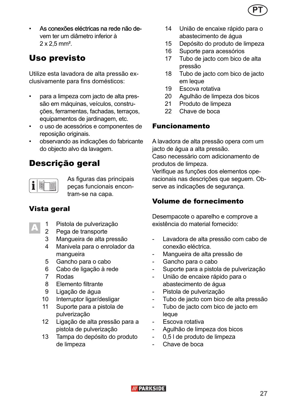 Uso previsto, Descrição geral | Parkside PHD 150 A1 User Manual | Page 27 / 58